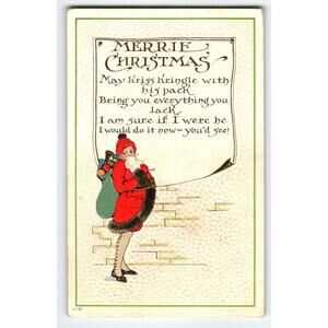 Vintage Embossed Christmas Postcard Santa Claus with Toy Sack 1916